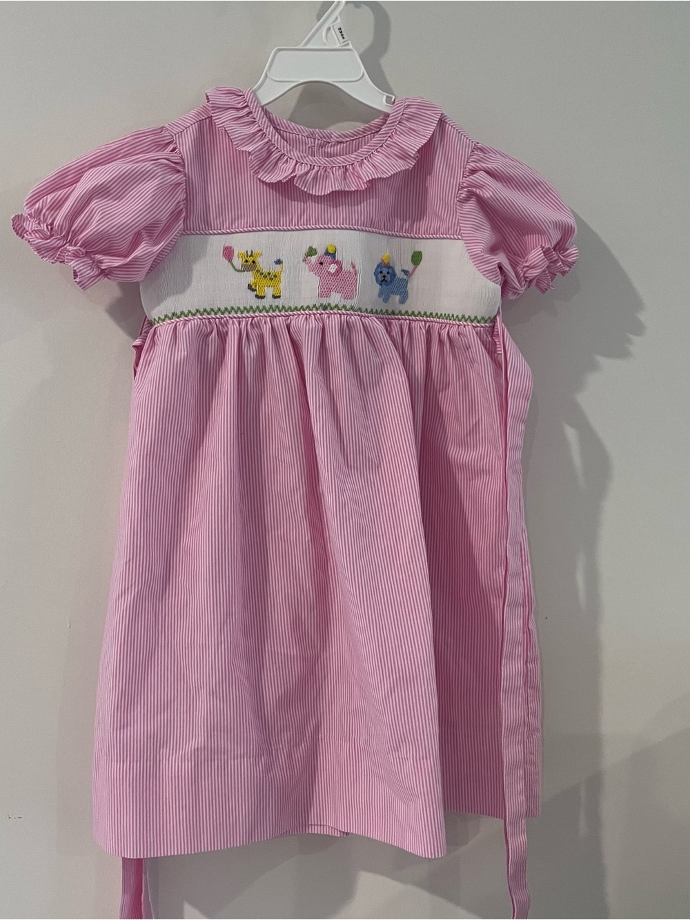 Remember Nguyen Girls Smocked Animal Parade Pink Striped Dress 6 Ruffle